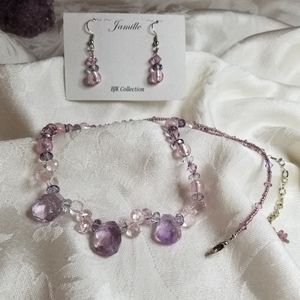 Handcrafted Amethyst Gem and Swarovski crystal Necklace set.